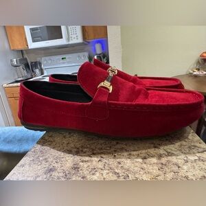 Men's Red Suede Slip-On Loafers with Gold Bit Accent